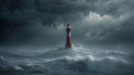 暴风雨下海上的灯塔