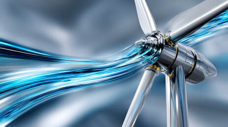 风力发电机叶片与蓝色气流特效