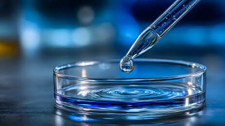 滴管滴落液体至培养皿引发涟漪