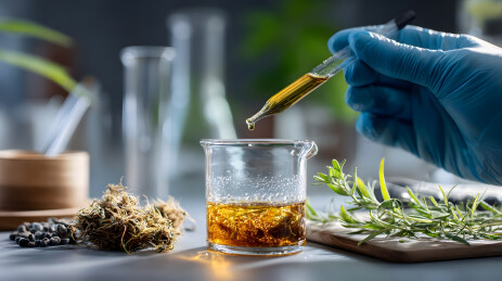 实验室提取植物精华滴入烧杯