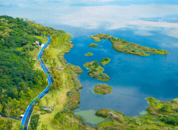 航拍成都兴隆湖湿地公园