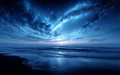 宁静海滩上璀璨星空夜景