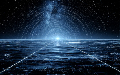 蓝色星际隧道与数字网格