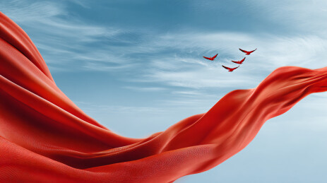 红绸与蓝天白云图