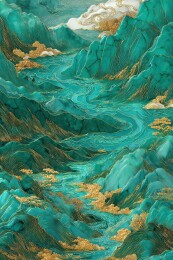 碧玉金线勾勒的梦幻山水画卷