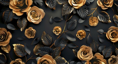 黑金玫瑰叶子装饰图案
