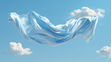 蓝天中飘动的白布图