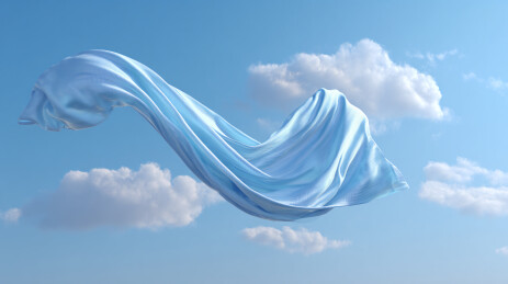 蓝天中飘动的白布图