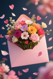 鲜花信封浪漫插画