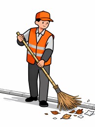 环卫工人扫地插画