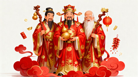 三位神明手持法器庆祝节日