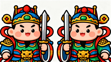 卡通门神手持宝剑形象