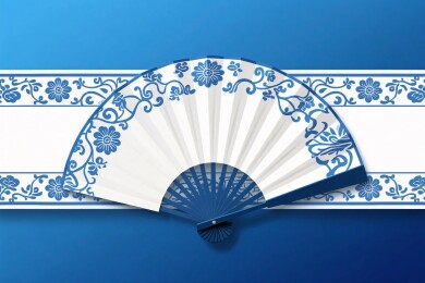 蓝白折扇装饰插画