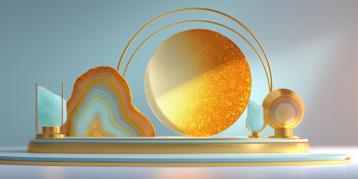 带波纹的天然水晶玛瑙展台橱窗3D立体插画