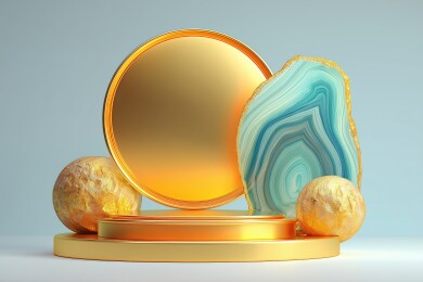 带波纹的天然水晶玛瑙展台橱窗3D立体插画