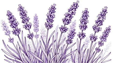 紫色薰衣草花丛手绘插画