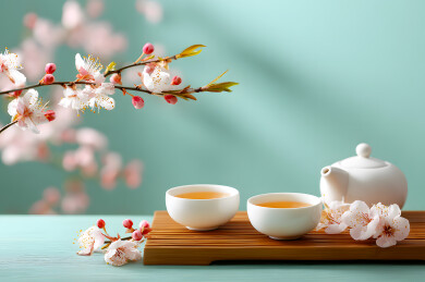 茶桌上放着两杯茶