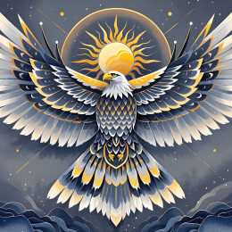 星空下展翅雄鹰羽毛纹理清晰有气势插画