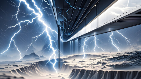 闪电击中桥梁自然现象艺术插画