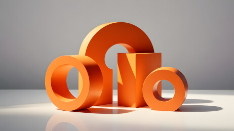 橙色几何物体组合艺术场景插画