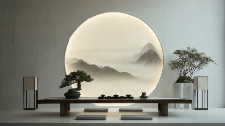 宁静室内空间与盆景山水艺术