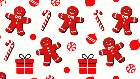 红色姜饼人与糖果图案装饰画