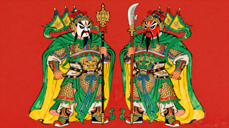 中国传统门神画像色彩鲜艳