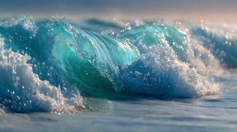 晶莹海浪翻涌 蔚蓝海水涌动