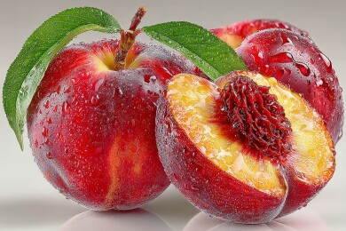 鲜嫩水蜜桃及切面