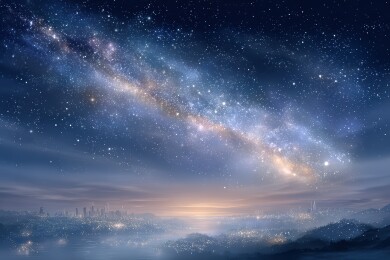 城市夜空银河壮观景象