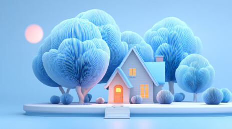 宁静蓝调中的温馨小屋