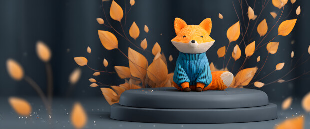 穿蓝毛衣的狐狸与秋叶相伴