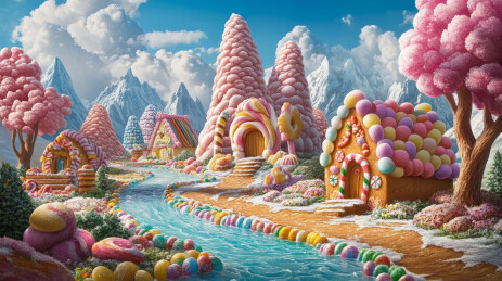 由糖果和姜饼屋构成的梦幻童话世界