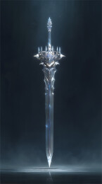 华丽的银色剑伫立于黑暗中