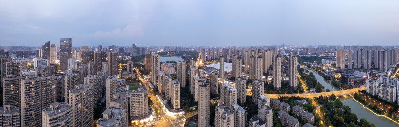 航拍淮安中洲岛清江浦御码头城市夜景 