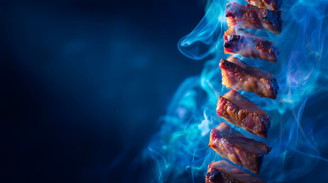 烤肋排与蓝烟雾的艺术摄影