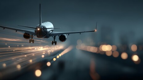 飞机降落跑道夜色动感氛围