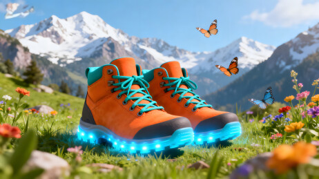 户外靴子在草地上发光