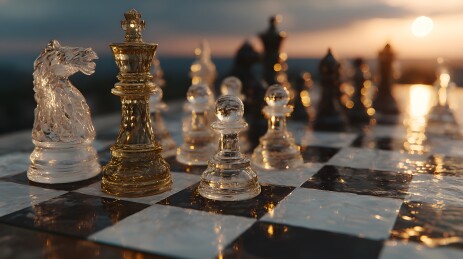 晶莹棋局夕阳辉映氛围