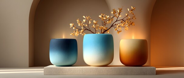 三色烛光花瓶组合 静谧温馨的室内陈设