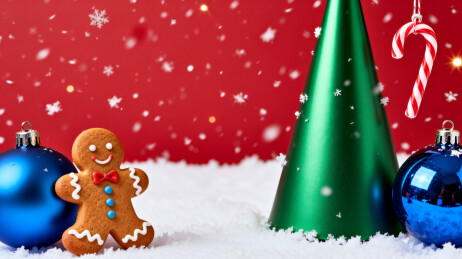 圣诞节日装饰姜饼人雪景