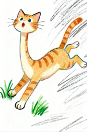 童趣味彩笔儿童画长脖子小猫咪