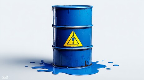 蓝桶泄漏黄液警示