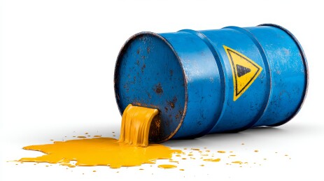 蓝桶泄漏黄液警示