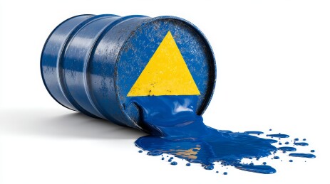 蓝桶泄漏黄液警示