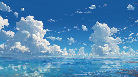 蓝色大海白云景色简约背景
