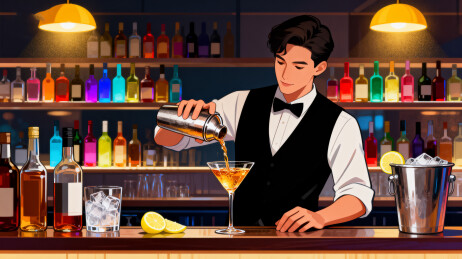 霓虹灯下的酒吧调酒师