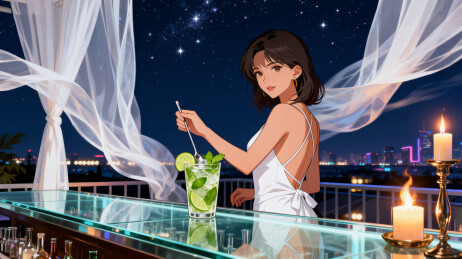 霓虹灯下的酒吧调酒师