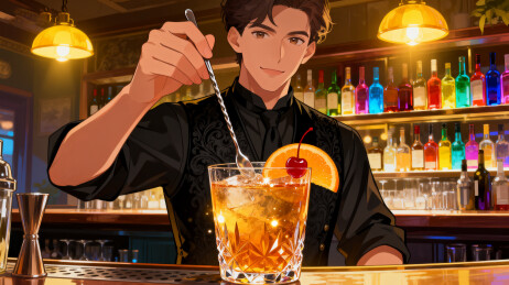 霓虹灯下的酒吧调酒师