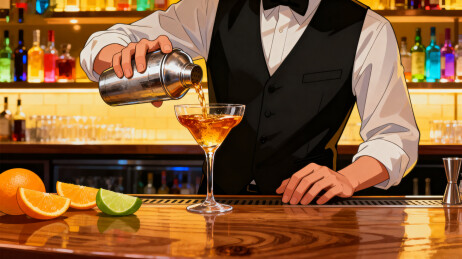 霓虹灯下的酒吧调酒师